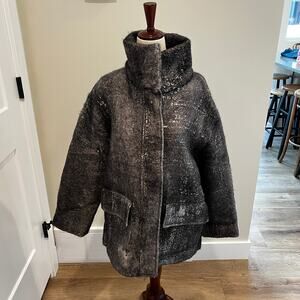 AVANT TOI Women's Alpaca Tweed Pattern Faux Fur Jacket Size S